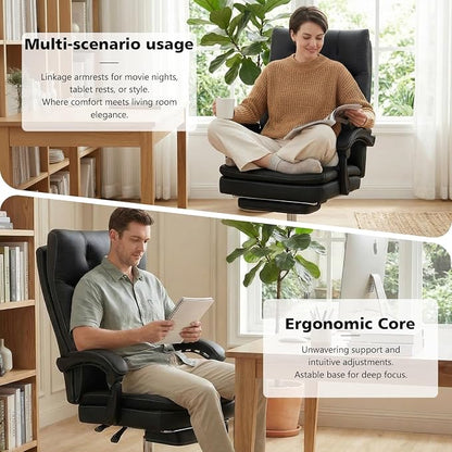 Big and Tall Comfy Office Chair,Ergonomic High Back Executive Desk Chair with Foot Rest,Heavy Duty Reclining Computer Chair with Wide Spring Cushion for Cross Legged,Home,Office,Gaming
