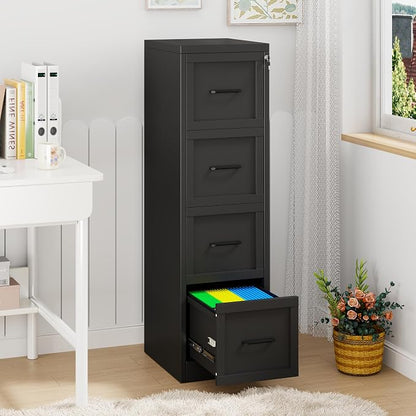 GAIOUS Metal Vertical File Cabinet with Lock, Home Office 4 Drawer Cabinet | 4 Drawer Filing Cabinet, Beside Desk File Cabinet, Black Lockable Storage Cabinet, Fits Letter/Legal/A4 Size