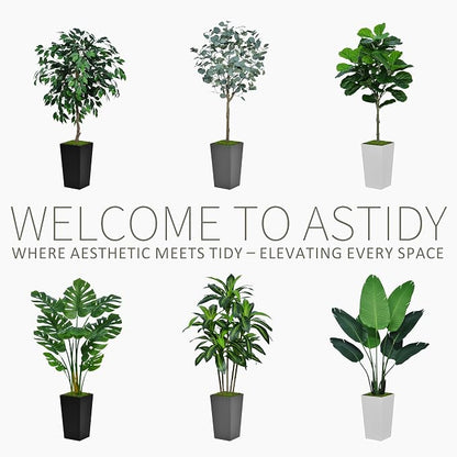 ASTIDY Bird of Paradise Artificial Plant 5FT - Faux Tropical Palm Tree with White Tall Planter - Fake Floor Plant Potted - Artificial Silk Tree for Home Office Living Room Decor Indoor