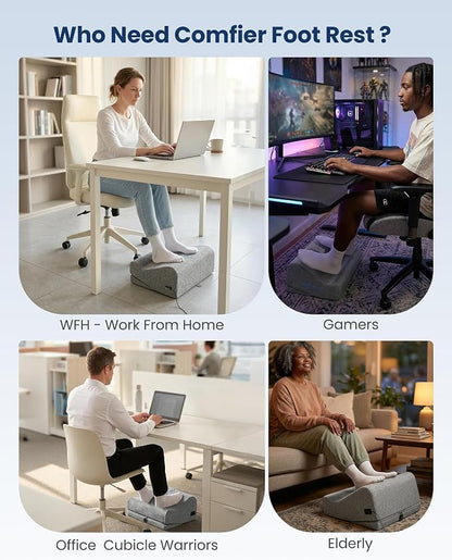 Comfier 2026 Under Desk Foot Rest at Work with Graphene Fast Heat Cloth,Ergonomic Heated Foot Stand,2 Heights & 3 Heat & 3 Vibration,Heel Support for Back Leg Pain Relief,Office Home,Gift Men Women