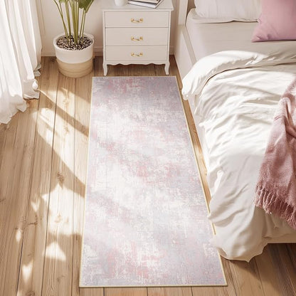 RELEANY Washable Area Rugs 2'x6' Non-Slip Modern Abstract Soft for Living Room Entryway Bedroom Kitchen, Print Pattern, Grey Pink