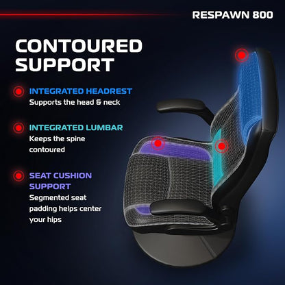 RESPAWN 800 Swivel Rocker Gaming Chair - Ergonomic Floor Gaming Seat with Lumbar Support, Flip Up Armrest, High Back, Pedestal Base, Comfortable No Wheels Console Video Game Rocker Chair - Black