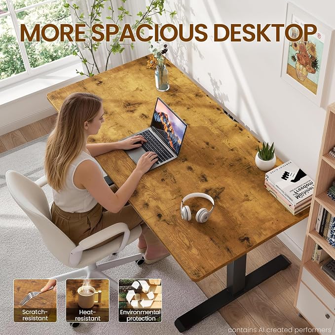 Veken 63" x 28" Super Large Standing Desk, Conference Room Tables, Height Adjustable Electric Computer Desk, Sit to Stand Up, Modern Workstation for Home Office, Writing, Gaming Study, Brown