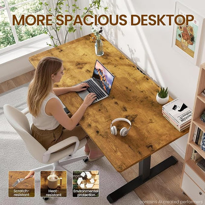 Veken 63" x 28" Super Large Standing Desk, Conference Room Tables, Height Adjustable Electric Computer Desk, Sit to Stand Up, Modern Workstation for Home Office, Writing, Gaming Study, Brown
