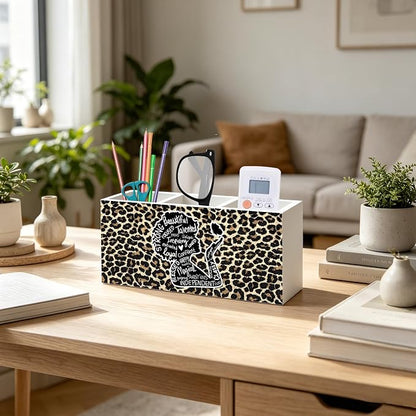 Inspirational Black Girl Woman Leopard Print Makeup Brush Toothbrush Holder for African American Women, Black Girl Magic Cheetah Print Wood Signs Pen Pencil Holder Organizer Desk Accessories
