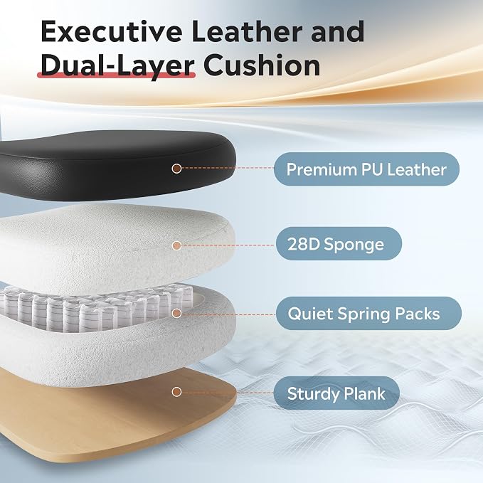 DEVAISE Executive Leather Home Office Chair with Footrest, High Back and Heavy Duty, Comfortable Big and Tall Ergonomic Desk Chair with Lumbar Support, Comfy Reclining, SGS Class 4 Gas Lift, Black