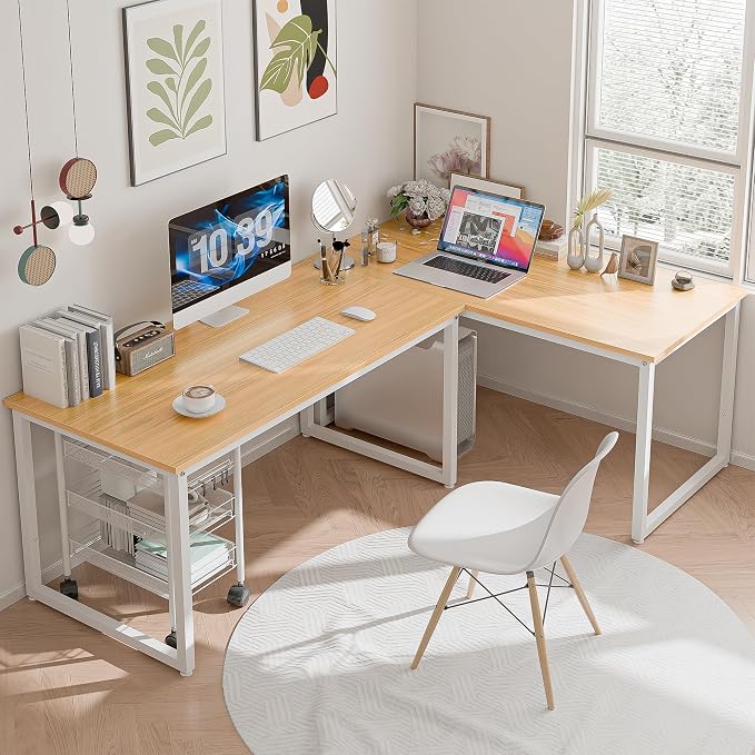 ZenStyle Computer Desk 47" Large Office Desk Computer Table Laptop PC Simple Study Writing Desk for Home Office, Light Brown