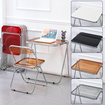 KAIHAOWIN Folding TV Tray Table Acrylic Foldable Table No Assembly Required Tiny Desk for Home Office Side Table Small Computer Desk for Small Spaces (Clear)