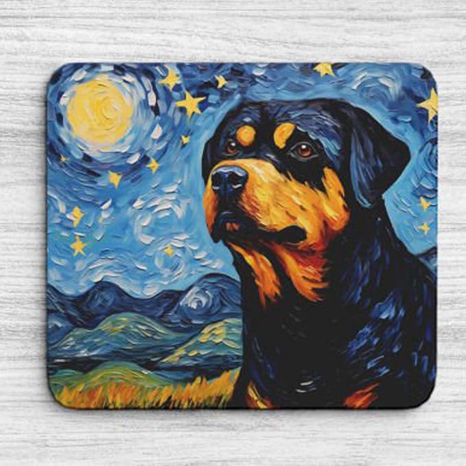 Starry Night Dog Mouse Pad for Home Office Gaming Working Desk Computer Desktop Accessories Non-Slip Rubber Mouse Pad for Dog Lovers (Rottweiler)