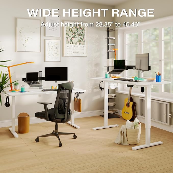 Monomi 55x24 Inch Electric Standing Desk, Height Adjustable Sit Stand up Desk, Work Home Office Computer PC Desk, Gaming Writing Study Bedroom Rising Table, White