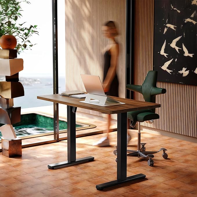 HUANUO 43 x 24 inch Electric Standing Desk Adjustable Height, 4 Memory Height Settings, Sit Stand Up Desk for Home Office & Computer Workstation, Black Walnut
