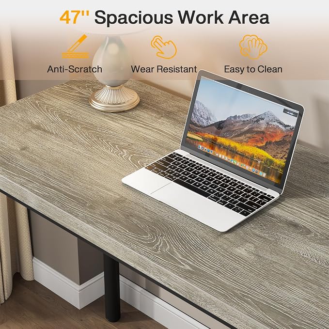 Tribesigns Computer Desk with 5 Drawers, 47 inches Rustic Brown Home Office Desk with Storage, Modern Simple Laptop Desk Study Writing Table for Small Spaces (1, Grey+Black)