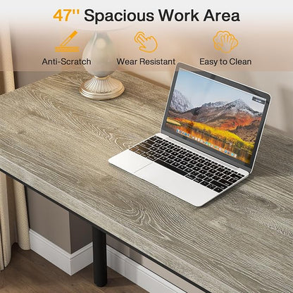 Tribesigns Computer Desk with 5 Drawers, 47 inches Rustic Brown Home Office Desk with Storage, Modern Simple Laptop Desk Study Writing Table for Small Spaces (1, Grey+Black)