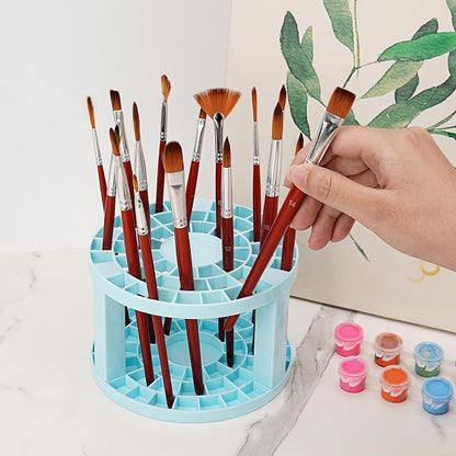 Round 50 Hole Paint Brush Holder and Organizer, Makeup Cosmetic Brushes, Pencils, Pens, Markers, Art Tools, Desk Stand (Blue)
