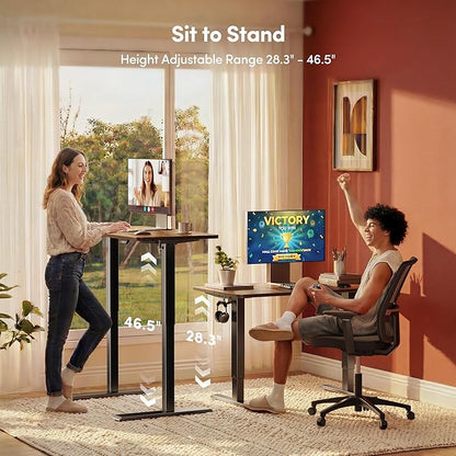 FEZIBO Standing Desk, 63×28 Inches Electric Height Adjustable, Sit Stand Up, Computer Office Desk with Splice Board, Black Frame/Rustic Brown TOP