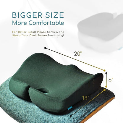SitCushion Orthopedic Coccyx Cushion for Tailbone Pain Relief, Sciatica and Back Pain – X Large Memory Foam Seat Cushion for Office Chairs, Car – Ergonomic Pillow with Removable Spare Cover (Green)