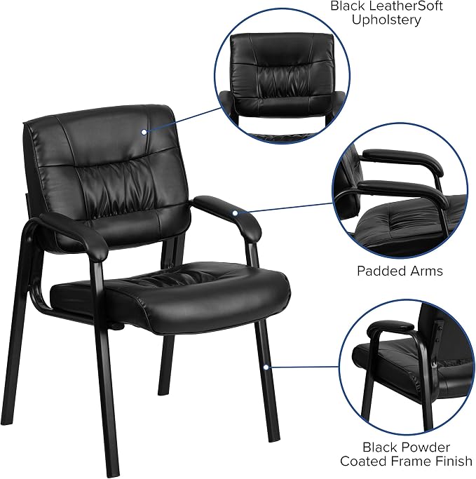 Flash Furniture Haeger LeatherSoft Tufted Executive Reception Chair with Padded Armrests, Upholstered Side Chair for Living Room or Office, Black