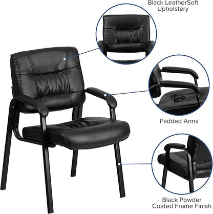 Flash Furniture Haeger LeatherSoft Tufted Executive Reception Chair with Padded Armrests, Upholstered Side Chair for Living Room or Office, Black