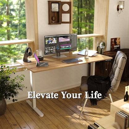 Monomi Electric Standing Desk 55x24 inch, Height Adjustable Sit Stand Desk for Home Office, Computer PC Gaming Desk, Study Writing Workstation with Memory Controller, Two-Piece Desktop,Natural