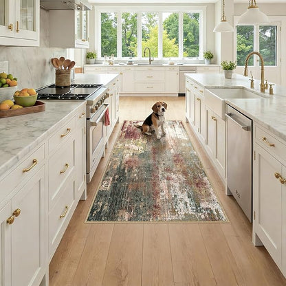 RELEANY Washable Area Rugs 3x6 Non-Slip Modern Abstract Soft for Living Room Entryway Bedroom Kitchen, Print Pattern, Brown Rust Red Green Blue Multi