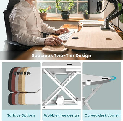 VERSADESK PowerPro 36 Inch Electric Standing Desk Converter – Push-Button Height Adjustable Sit to Stand Desk Riser for Dual Monitors & Laptop – Motorized Desktop Workstation with Wide Keyboard Tray