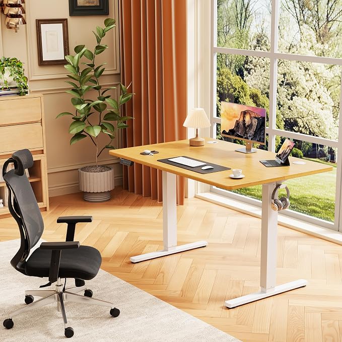 Sweetcrispy Electric Standing Desk Height Adjustable, 40 Inch Sit Stand Up Desk, Home Office Rising Gaming Table Computer Workstation with Memory Preset Splice Board, Oak