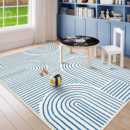 Lahome Abstract 6x9 Area Rugs, Soft Washable Rugs for Living Room Ultra-Thin Non Slip Dining Room Rug, Blue Rug Throw Large Carpet for Bedroom Office Darrell (6'x9',Blue/White)
