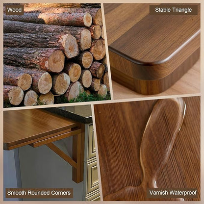 MM MELISEN Wall Mount Folding Table - 37x22 Inch, Walnut Versatile Table for Kitchen prep or Craft Studio. Solid Wood Surface Folds Flat. Perfect for Meal prep and Creative Projects