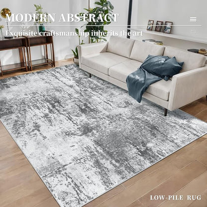 Ciicool Abstract Area Rug Indoor, 3x5 Washable Entryway Rug, Modern Soft Throw Rug with Non-Slip Backing Ideal for Bedroom Living Room Entrance Kitchen, Non-Shedding Low-Pile Floor Carpet Doormat Gray