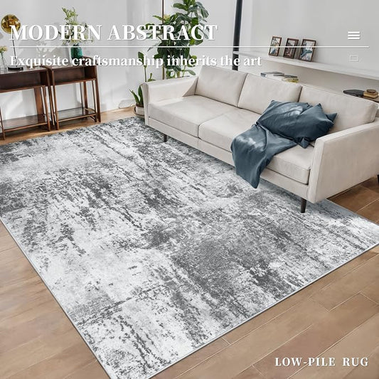 Ciicool Abstract Area Rug Indoor, 3x5 Washable Entryway Rug, Modern Soft Throw Rug with Non-Slip Backing Ideal for Bedroom Living Room Entrance Kitchen, Non-Shedding Low-Pile Floor Carpet Doormat Gray