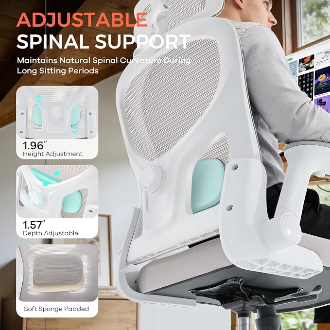 Office Chair,Ergonomic Office Desk Chair with 2D Adjustable Lumbar Support,3D Headrest,2D Arms,330LBS High Back Mesh Computer Home Office Chairs Rolling Tilting Swivel Executive Chairs Grey