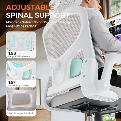 Office Chair,Ergonomic Office Desk Chair with 2D Adjustable Lumbar Support,3D Headrest,2D Arms,330LBS High Back Mesh Computer Home Office Chairs Rolling Tilting Swivel Executive Chairs Grey