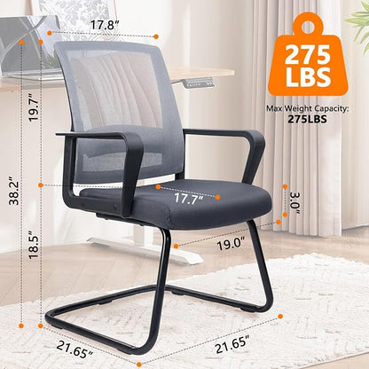 CLATINA Office Guest Chair with Lumbar Support and Mid Back Mesh Space Air Grid Series for Reception Conference Room Gray 2 Pack