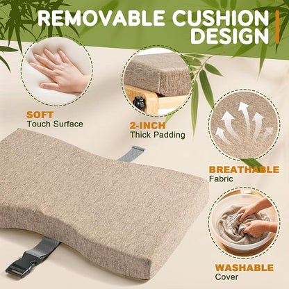 Two-Tier Bamboo Desk Footrest, Adjustable Ergonomic Leg Rest with Cushion | Adjustable 4 Heights Leg Rest with Removable Cushion, Wide Ergonomic Platform Ideal for Office, Gaming, and Study