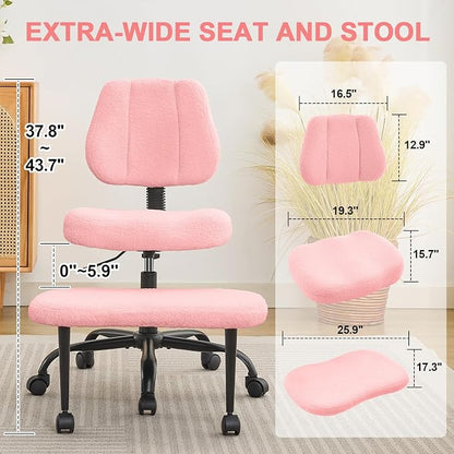 Criss Cross Legged Meditaion Chair,Exquisite Home Office Furniture,Ergonomic Kneeling with Lumbar Support and Adjustable Height Stool,for ADHD Adults,Teddy Fabric (Pink, Teddy Fabric)