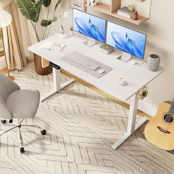 Sweetcrispy 63 Inch Electric Standing Desk, Height Adjustable Sit Stand Up Desk, Computer Workstation Home Office Gaming Rising Table with Memory Preset Splice Board, White