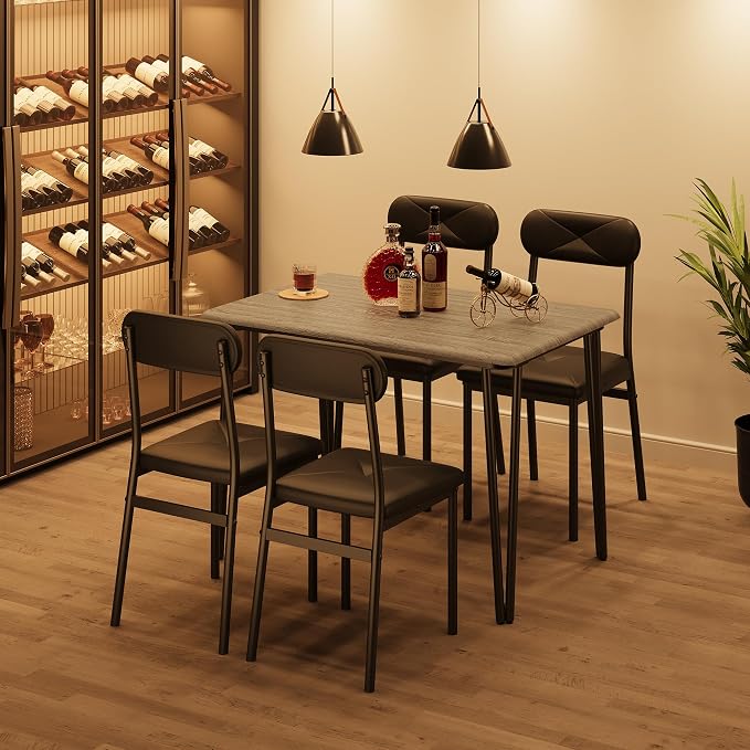 CABIHOME 4-Piece Compact Office Desk and Chair Set, Space Saving Dining Table and Chairs, Multi-Purpose MDF Table Set with Ergonomic Cushioned Chairs, Vintage Brown Waterproof, for Small Apartment/Kit