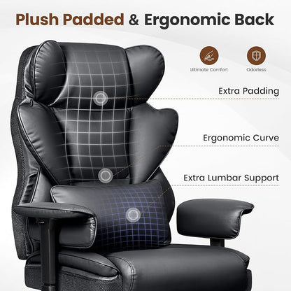 BESTFAIR Big and Tall Office Chair - Heavy Duty 400 LBS Executive Chair with Lumbar Support & Foot Rest, High Back Ergonomic Desk Chair, Padded Wide Seat Gaming Chair, Black 4 Pack