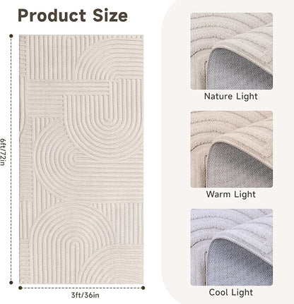 Pauwer 3x6 Washable Area Rugs for Living Room Modern Beige Solid Color Soft Fluffy Rugs for Bedroom Non Slip Boho Accent Indoor Mat Floor Carpet Cover for Kids Dining Room Kitchen Office