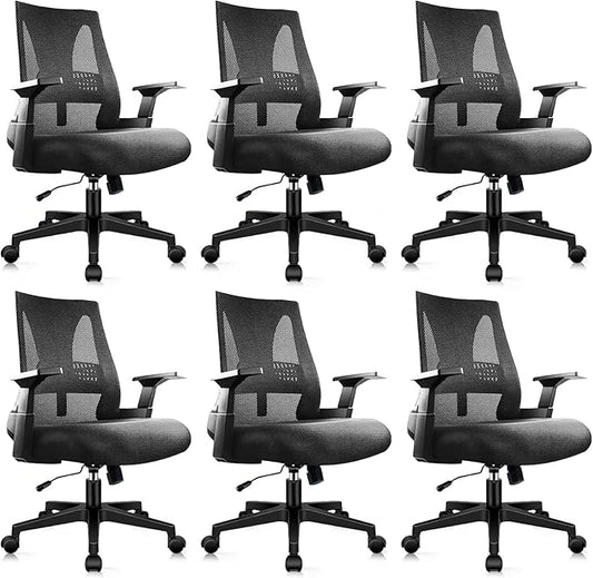 CLATINA 500lbs Big and Tall Office Chair Heavy Duty Mesh Ergonomic Computer Chairs with Adjustable Lumbar Support and Wide Comfy Seat for Home Office Conference Heavy People, Black, 6 Pack