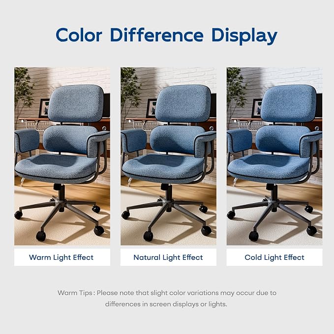 HomeZeer Blue Office Chair, Memory Foam Seat Mid Century Modern Desk Chair | 3.9" Sloped U-Shaped Memory Foam Cushion, Granular Linen Fabric, Lumbar Support, 1.2mm Sturdy Metal Tube, 400LBS Capacity