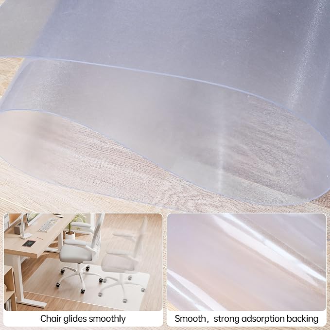 Office Chair Mat, 55" x 35" Crystal Clear Hard Floor Chair Mat, Transparent Floor Protector Mat for Hardwood Floor Flat Without Curling