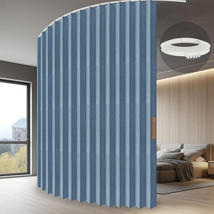 JILRON Accordion Partition Curtain with Ceiling Track - Space-Saving Room Divider, Tool-Free Installation(Blue 180" W x 84" L-Pack of 1)