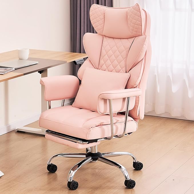 DYHOME 500 lbs Reclining Massage Office Chair with Foot Rest, Kneading Massage Home Office Chairs, High Back Office Desk Chair, Thicker Cushion, Big and Tall Ergonomic Chair for Heavy People, Pink