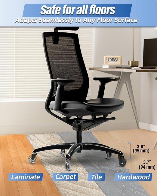 Sytopia 28" Heavy-Duty Office Chair Base Replacement with Wheels (Set of 5), Metal Base with Casters, Total Height: 7.5" (18.9 cm), Compatible with 2" Gas Cylinder
