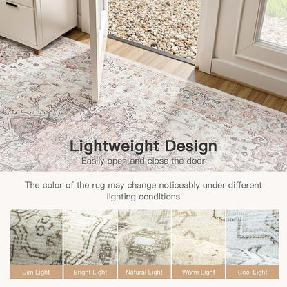 Lofus 8x10 Area Rugs for Living Room, Washable Area Rug, Rugs for Bedroom, Kitchen, Vintage Boho Carpet, Soft Non-Slip, Low Pile Large Area Rug for Office Dining Room, Pink