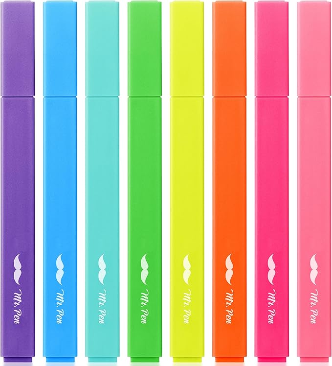 Mr. Pen- Aesthetic Highlighters No Bleed, 8 Pack, Vibrant Colors | Chisel Tip, Cute Highlighters Assorted Colors for Journaling, Highlighting, Underlining, Fast Dry, Back to School Supplies