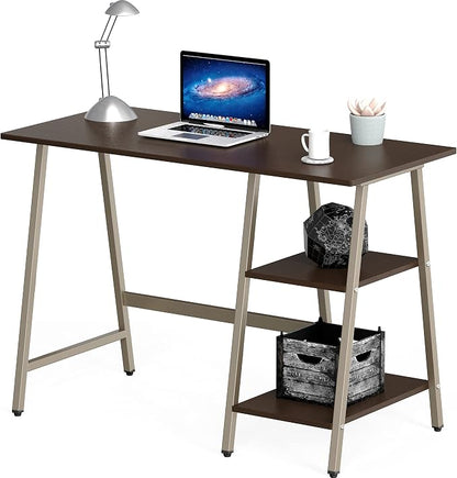 SHW 43-Inch Home Office Trestle Computer Desk with Open Storage Shelves, Espresso