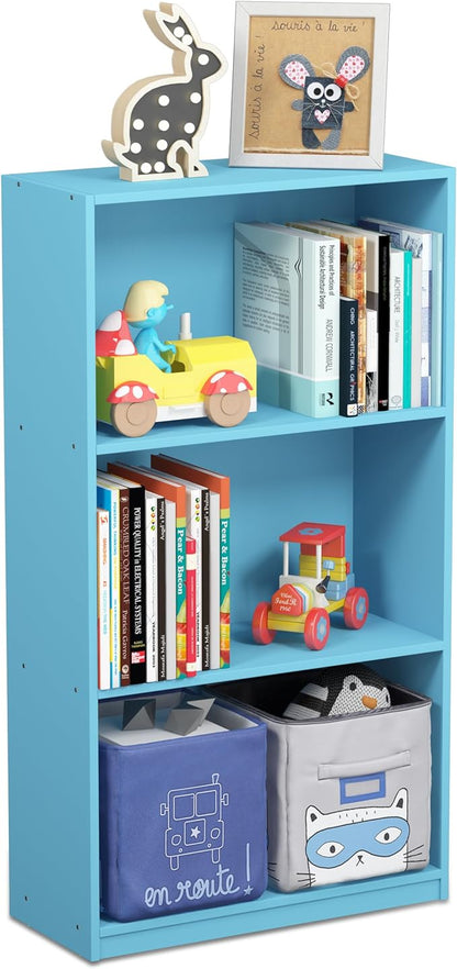 Furinno BASIC Book Shelf, 3-Tier Modern Bookshelf, Bookcase with Open Shelves, 9.3 x 21.8 x 39.5, for Living Room, Bedroom, Home Office, Light Blue