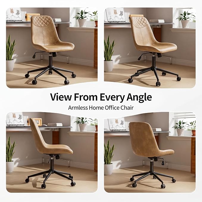 DUHOME Modern PU Leather Office Chair Desk Chair Swivel Computer Chair Camel